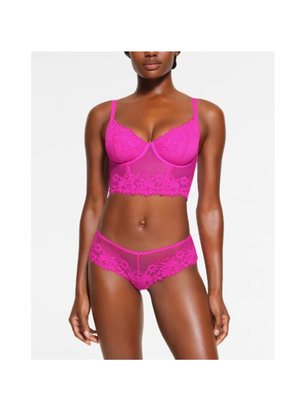 NEW SKIMS Pink Floral Underwire Lined Lace Cups Demi Corset Size L Fuschia